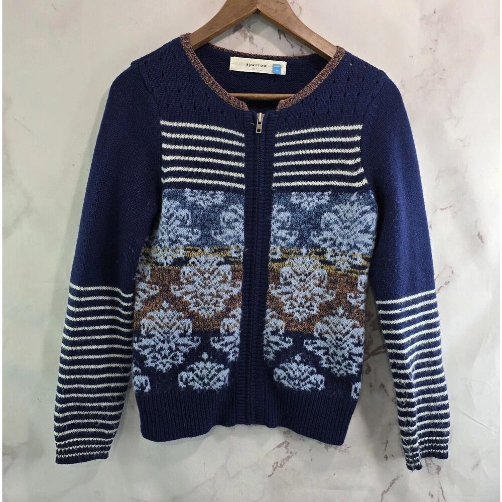 Sparrow Sweater Women Small Blue Arras Cardigan Zip Lambswool Mohair